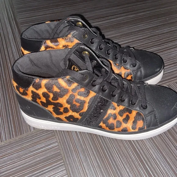 Sneakers Michael Kors sneakers Leopard & Leather Size 8 High Tops black brown - Picture 1 of 5